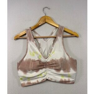 Boho Tie Dye Ebb & Flow Womens XL White Brown Ruched V-Neck Racerback Sports Bra